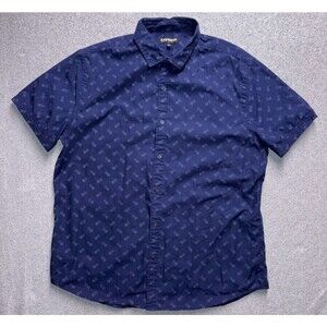 Express Men’s Short Sleeve Button-Up Shirt - Navy Dotted Print Size XL